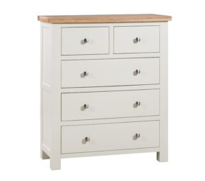 Dorset Paint 2 over 3 chest with oak top and silver knobs