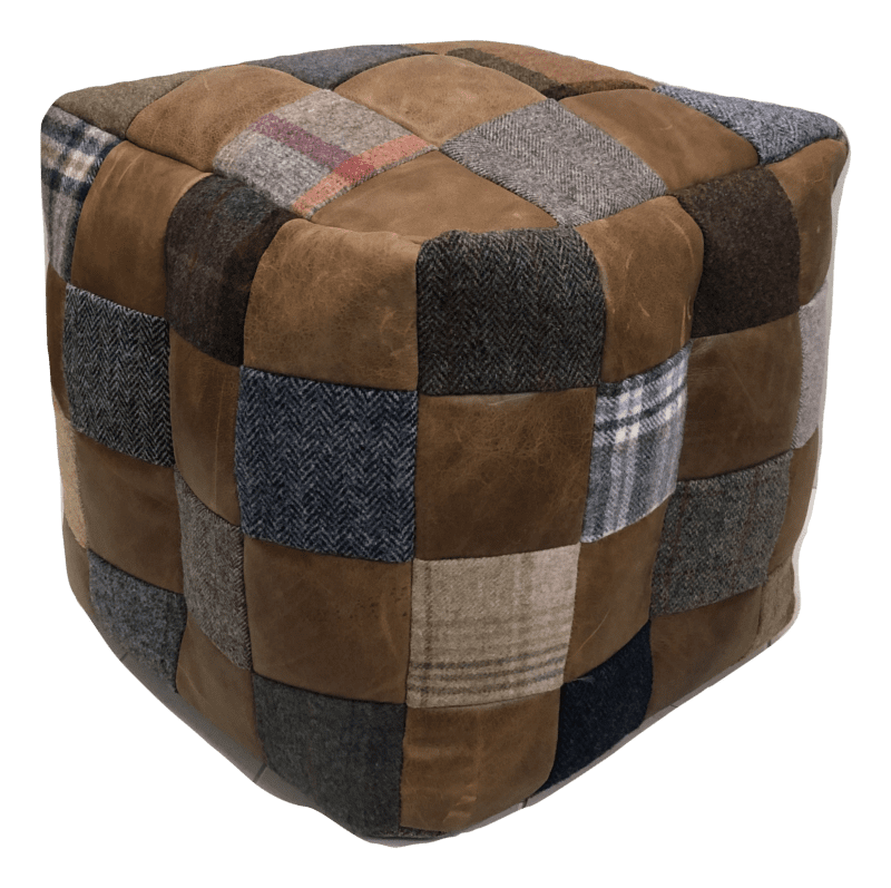 mixed wool and leather beanbag footstool square