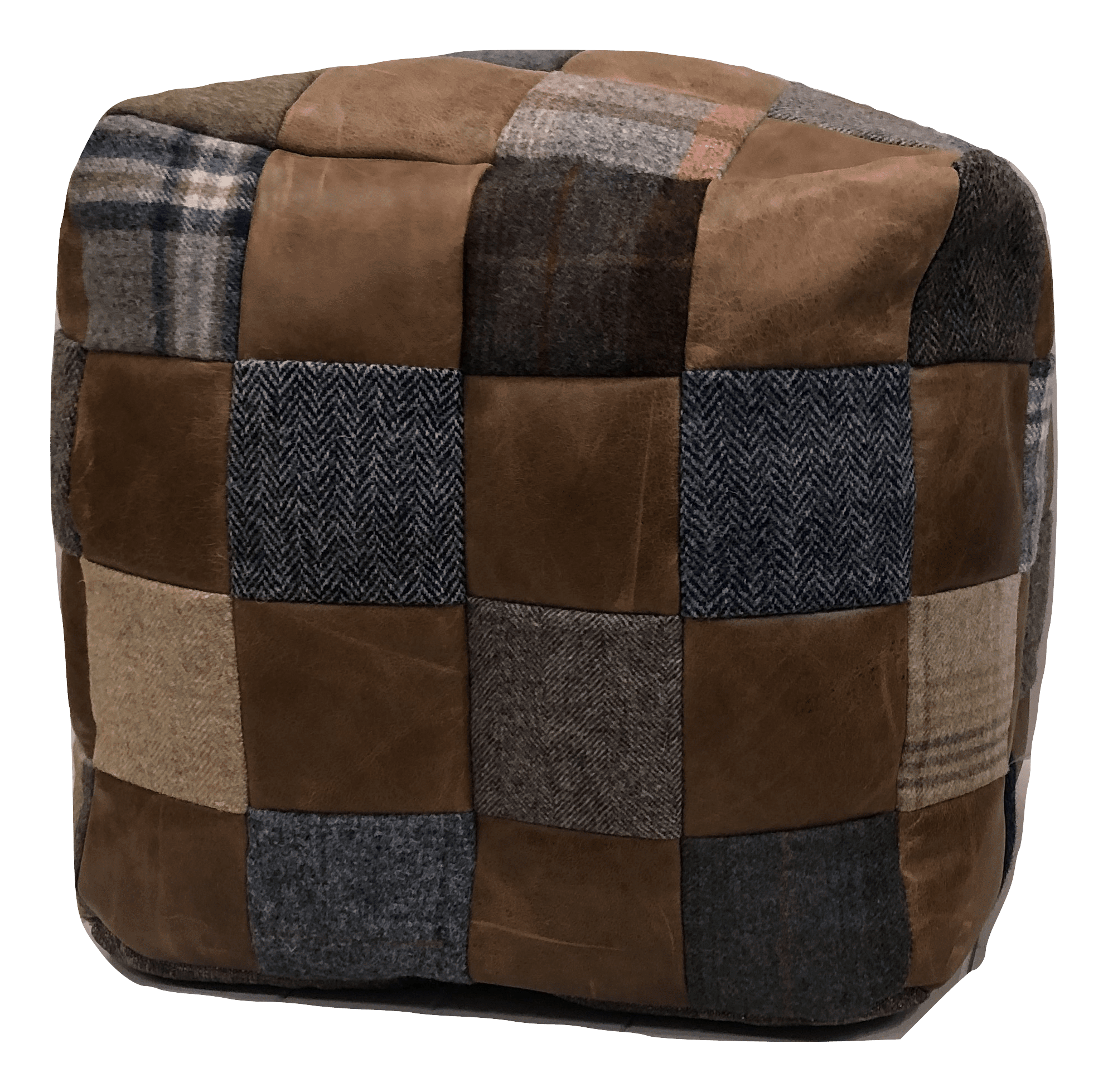 Mixed wool and leather beanbag footstool
