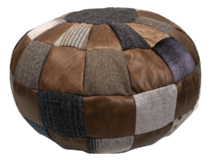 Round Beanbag Footstool mixed wool and cerato leather