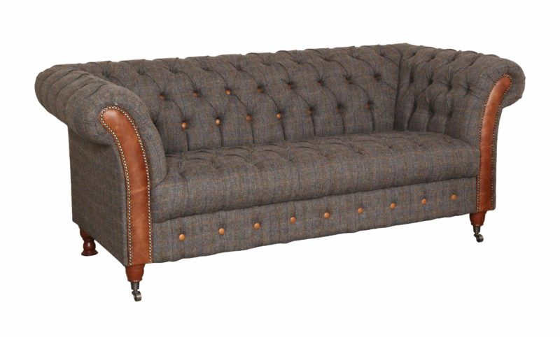 Vintage Sofa Company Chester Club Fast Track 2 Seater Sofa moreland tweed and cerato brown chesterfield sofa angled