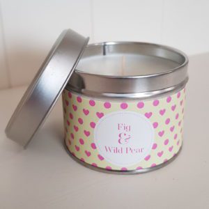 Pintail Candles Fig and Wild Pear Small Single Wick Candle in a Heart and Spotty Tin