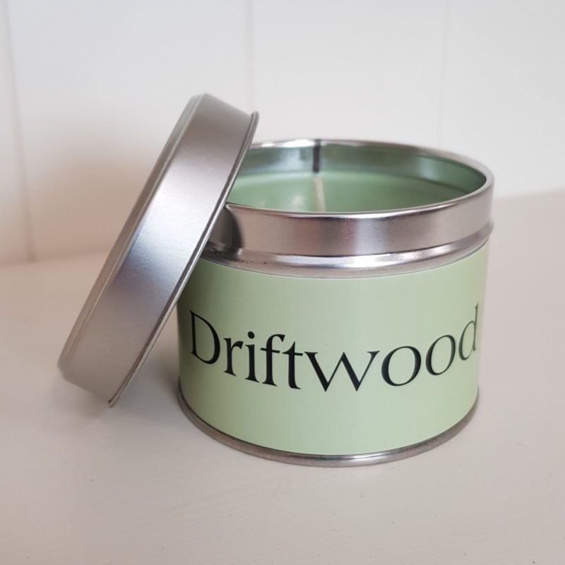 Pintail Candles Driftwood Small Single Wick Candle in a Green Tin
