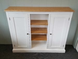 Painted white multi cupboard with open central shelving