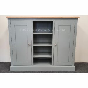 Edmunds painted multi cupboard with oak top and painted shelves doors closed, Edmunds & Clarke Furniture