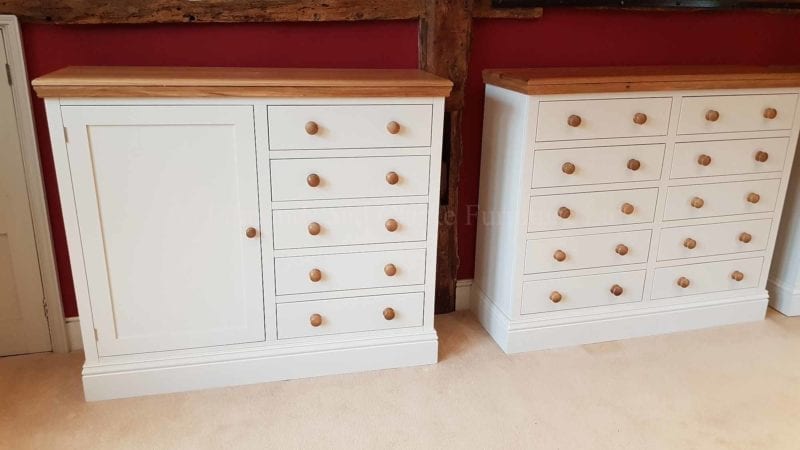 Painted multi chest and cupboard with oak top and knobs