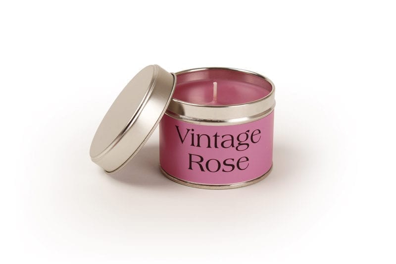 Pintail Candles Vintage Rose Small Single Wick Candle in a Pink Tin