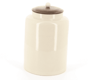 Country kitchen large ceramic round store with wooden lid and ceramic knob handle