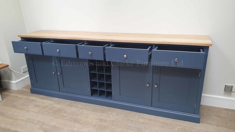 painted sideboard with soft close drawers central wine rack solid oak top