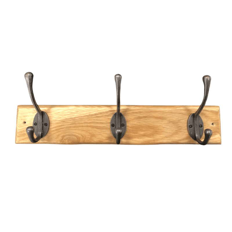 Oak coat rack with 3 black hooks canva