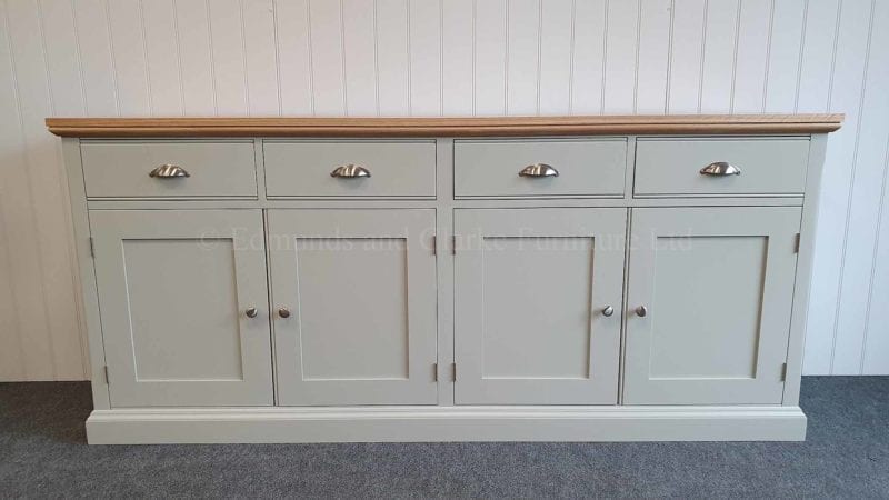 4 door 4 drawer sideboard 6ft, painted grey with oak top