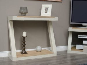 PZHT Z Designer Painted hall table natural oak tops and shelf