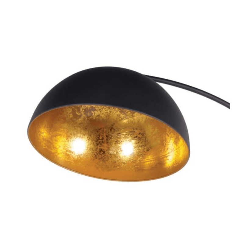 Black curved floor lamp with gold inner on shade