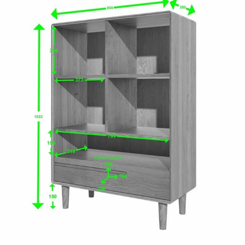 small scandic oak bookcase measurements