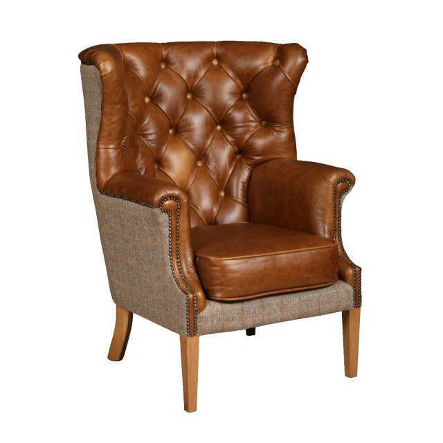 Winchester chair leather harris tweed V1