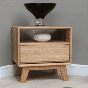Nordic oak lamp table with drawer