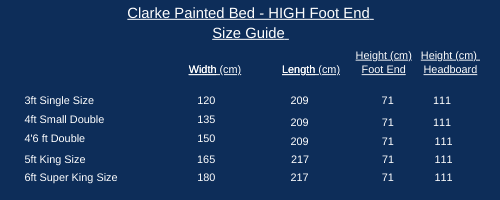 Clarke bed size guide high foot end