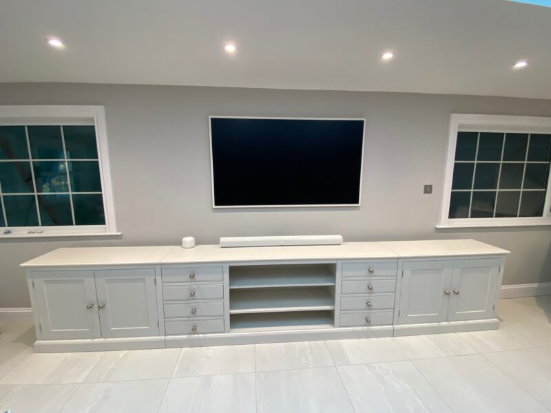 Bespoke low media unit made in sections