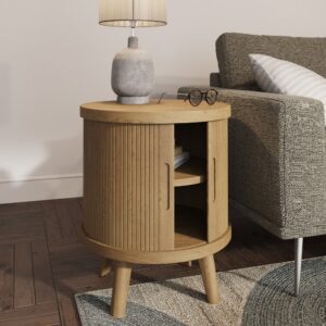 Tambour side table in grey oil