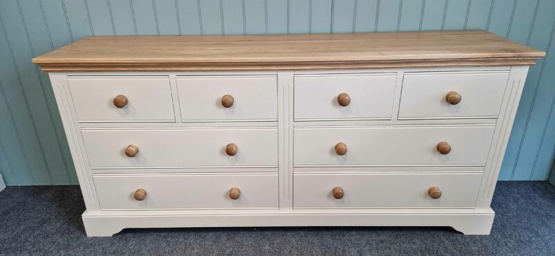 Clarke painted 2 over 2 side by side chest with oak top and oak knobs