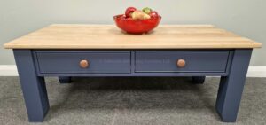 EDM117LG Edmunds Coffee Table with two drawers oak top and painted stiffkey blue