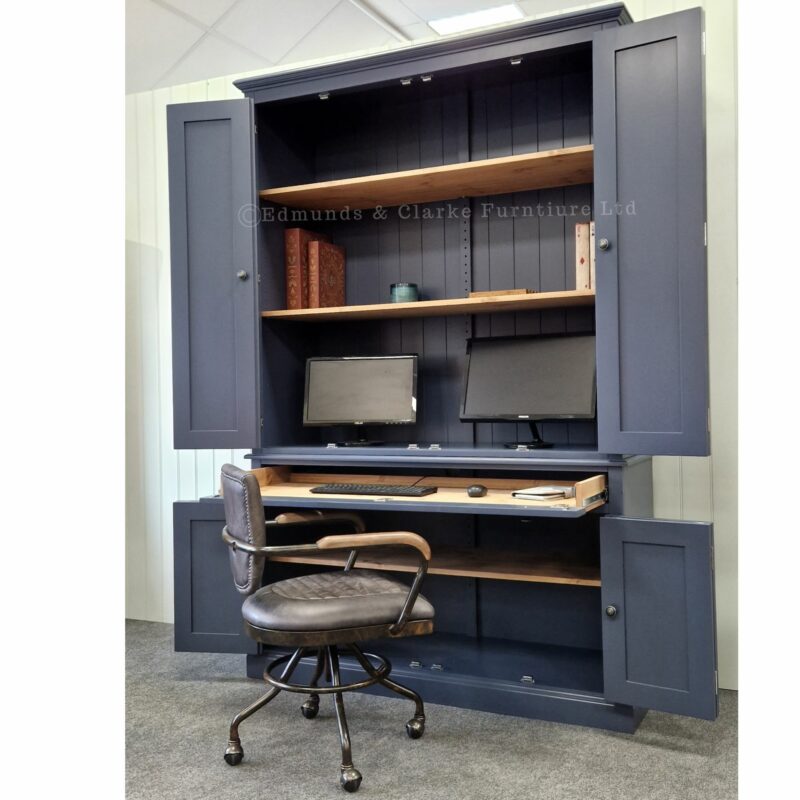 Edmunds EXTRA wide computer workstation doors open with chair