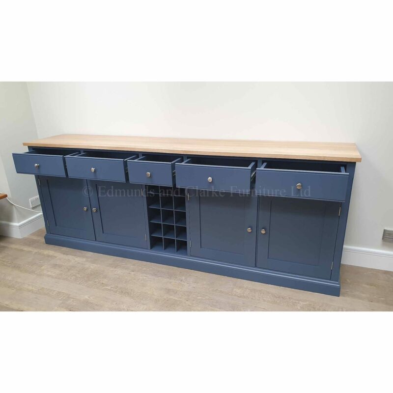 EDMWRSB Edmunds Large sideboard with centre wine rack drawers open - various sizes Edmunds & Clarke Furniture