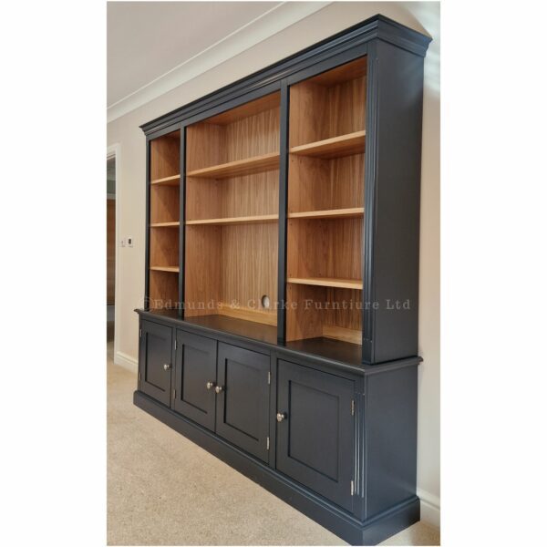 library bookcase entertainment unit painted in farrow and ball railings
