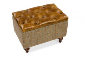 Granby footstool in hunting lodge and cerato leather at Edmunds & Clarke furniture