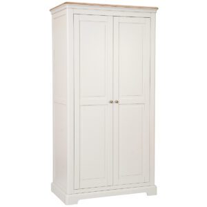 Barton painted double all hanging wardrobe with light oak top and silver knobs. Edmunds & Clarke Furniture