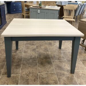 Edmunds shaker dining table 4ft in Downpipe amd tapered legs, white lacquer oak top. Edmunds & Clarke Furniture