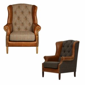 Edmunds & Clarke wing chairs in Harris tweed. Edmunds & Clarke Furniture