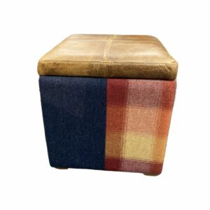 Patchwork Storage Footstool leather top no background