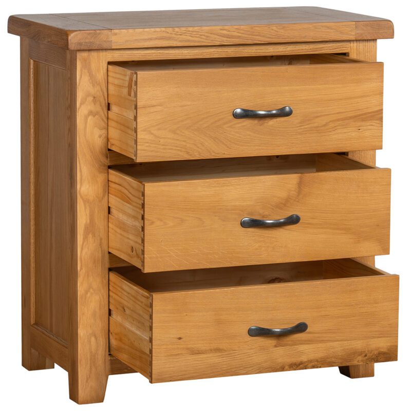 Somerset oak 3 drawer chest of drawers open
