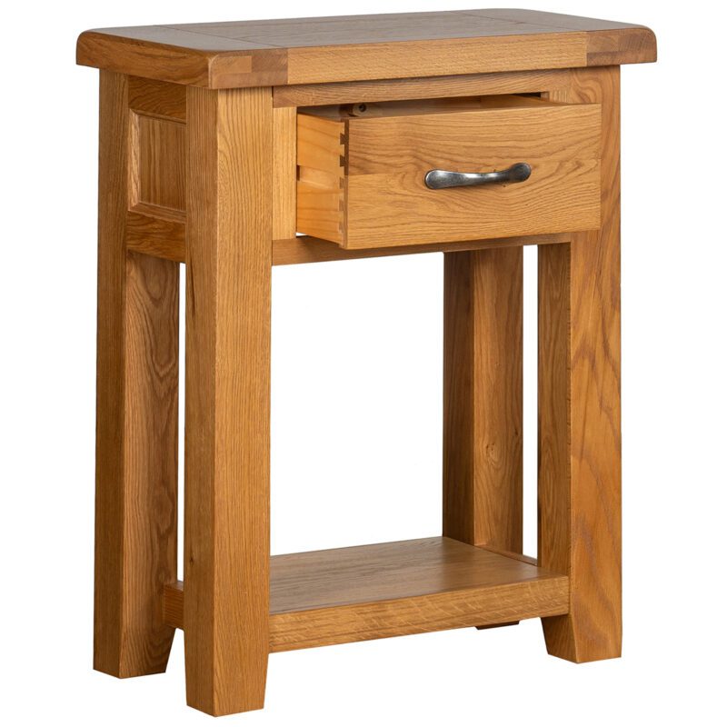 Somerset oak 1 drawer console hall table drawer open