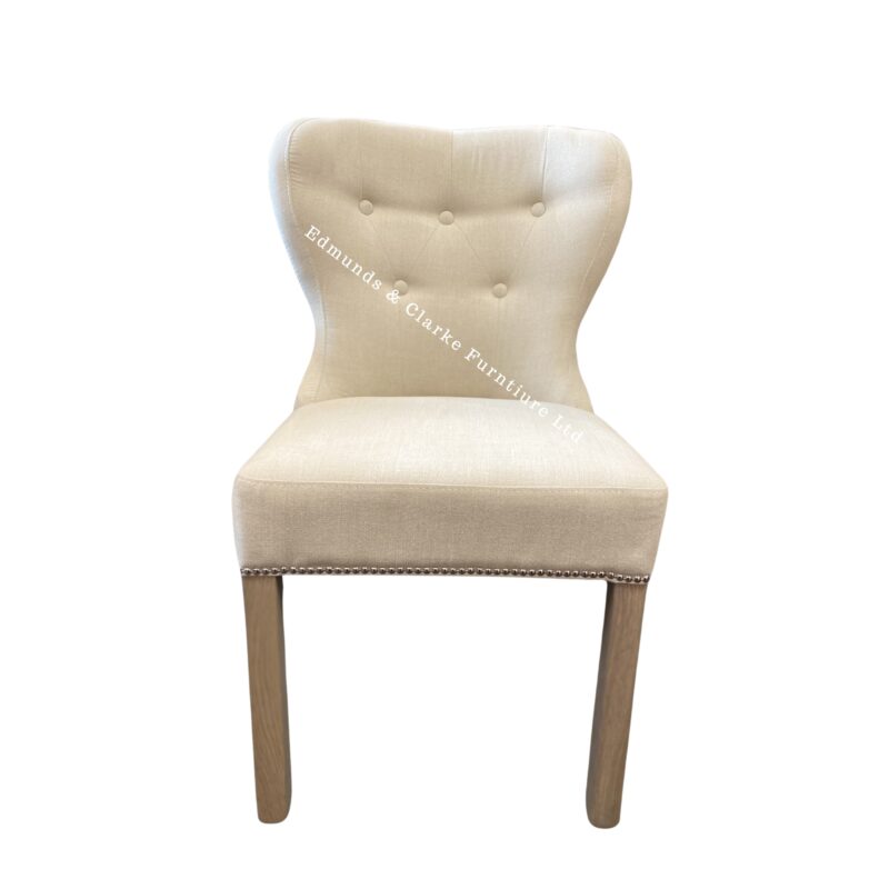 Abbey dining chair stone with studs front view. Edmunds & Clarke Furniture