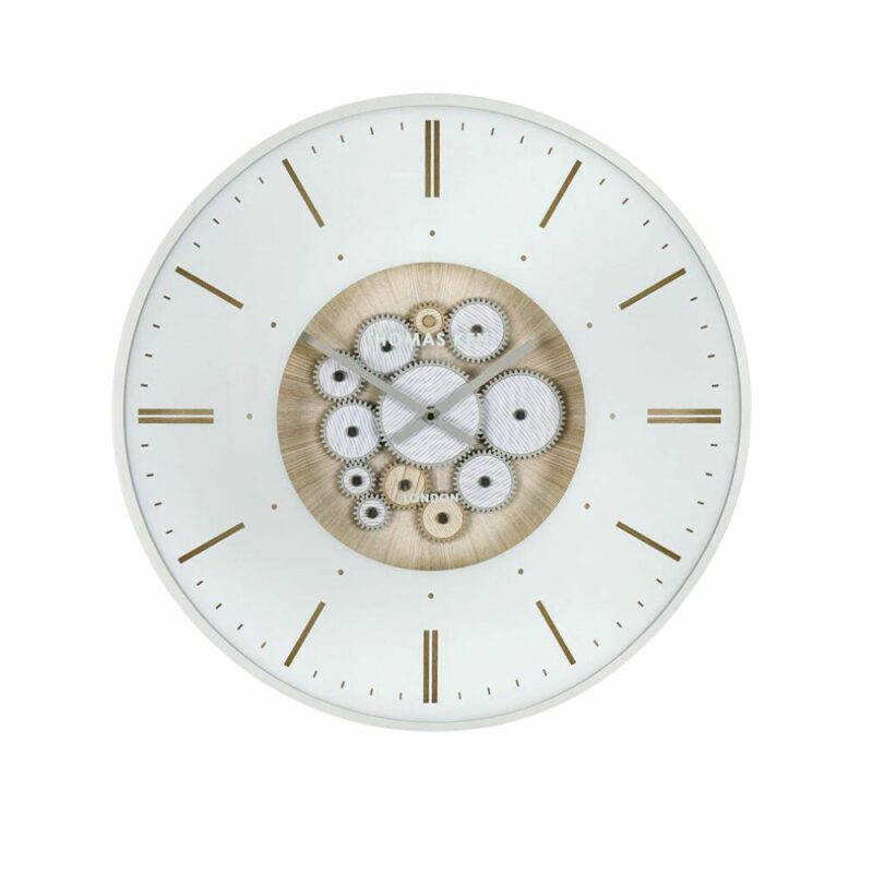 Thomas Kent Clocksmith Grand Clock Ivory. A large wall clock showing the working mechanisms in the centre