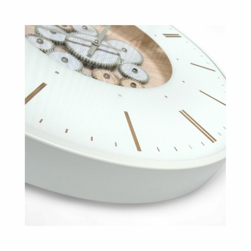 Thomas Kent Clocksmith Grand Clock Ivory close up V2 A large wall clock showing the working mechanisms in the centre