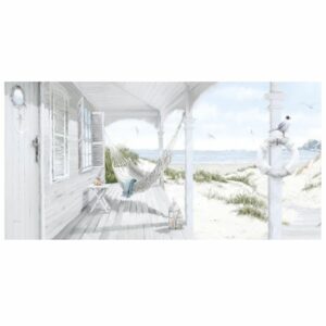 AK11995 Sea Scent Canvas art. Beach house porch with hammock. Edmunds & Clarke Furniture