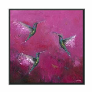 AK12190 The joy of hummingbirds on a bright pink background framed canvas. Edmunds & Clarke Furniture
