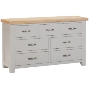 Suffolk painted 3 over 6 chest drawers. Chunky oak top. Edmunds & Clarke Furniture