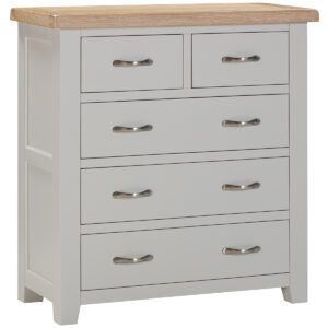 Suffolk painted 3+2 chest drawers. Chunky oak top. Edmunds & Clarke Furniture